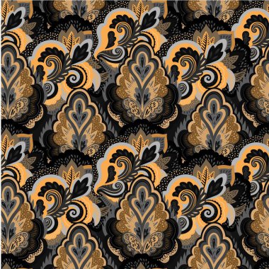 Süslü çiçek elementleriyle parlak renksiz desen.