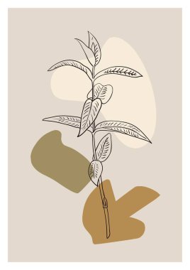 Çizgi sanatı bitkileri ve dünya renk paletinde soyut şekilleri olan zarif çağdaş poster..