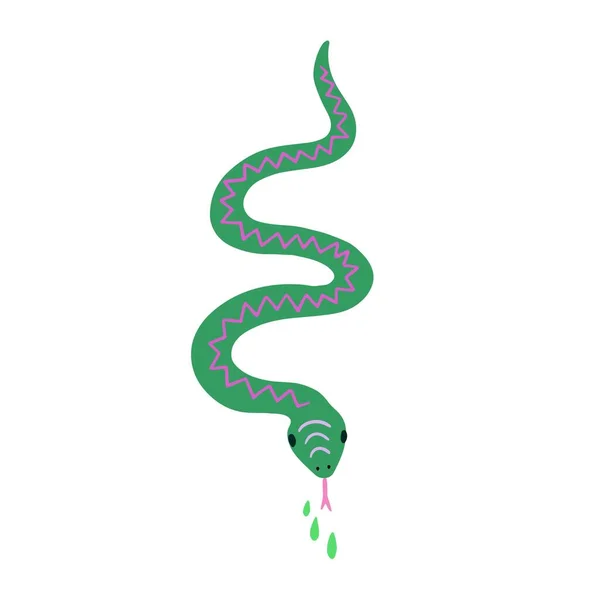 Groene slang in minimalistische doodle stijl met druppels gif. — Stockvector