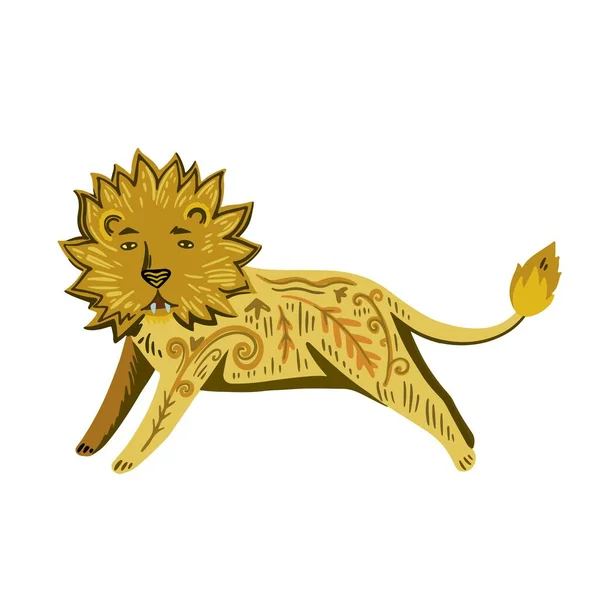 Lindo león de hadas con elementos florales ornamentales adornados aislados sobre fondo blanco. — Vector de stock