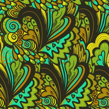 Süslü doğa elementleriyle renksiz desen.