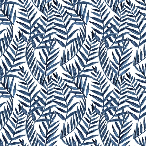 Origineel naadloos patroon met blauwe tropische palmbladeren. Aquarelverf . — Stockfoto