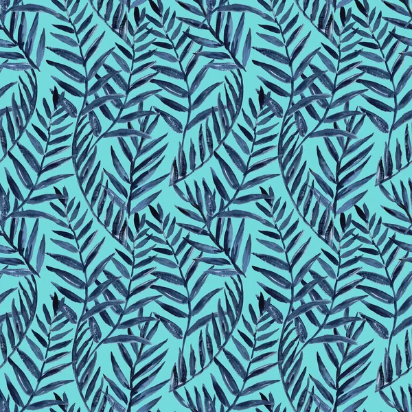 Оригінальний безшовний візерунок з синім тропічним листям долоні. Акварельний живопис  . — стокове фото