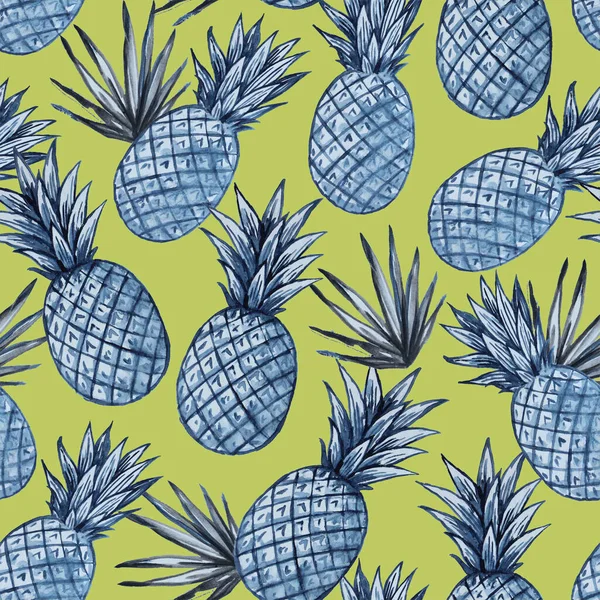 Naadloos patroon met aquarel blauw en wit geverfd schattige minimalistische ananas — Stockfoto