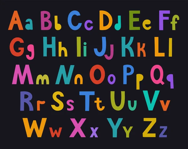 Alfabeto bonito crianças brilhantes coloridas com letras originais desenhadas à mão. — Vetor de Stock