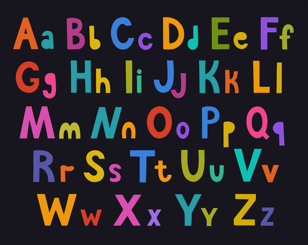 Cute colorful bright children alphabet with hand drawn original letters. 