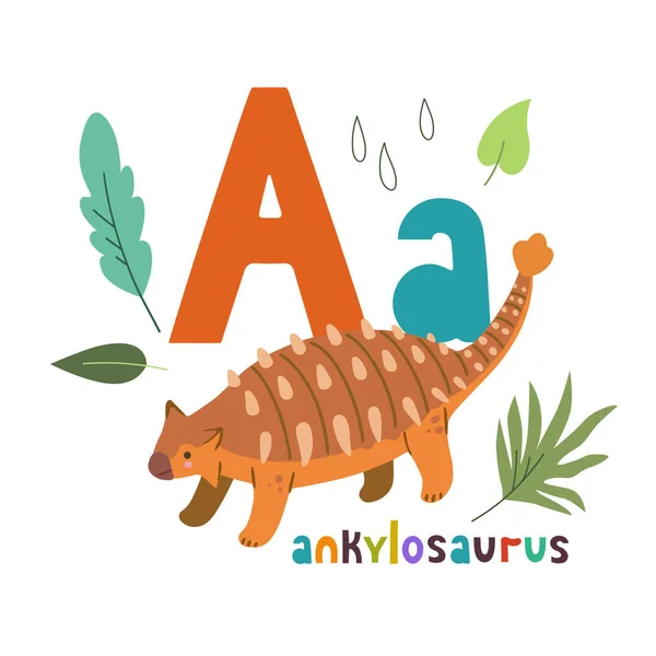 Ankylosaurus. Bonita ilustración dibujada a mano de dibujos animados con dinosaurio y una carta. — Vector de stock