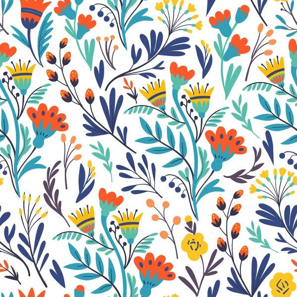 Modèle floral vectoriel dans un style minimaliste avec de jolies fleurs abstraites stylisées simples — Image vectorielle