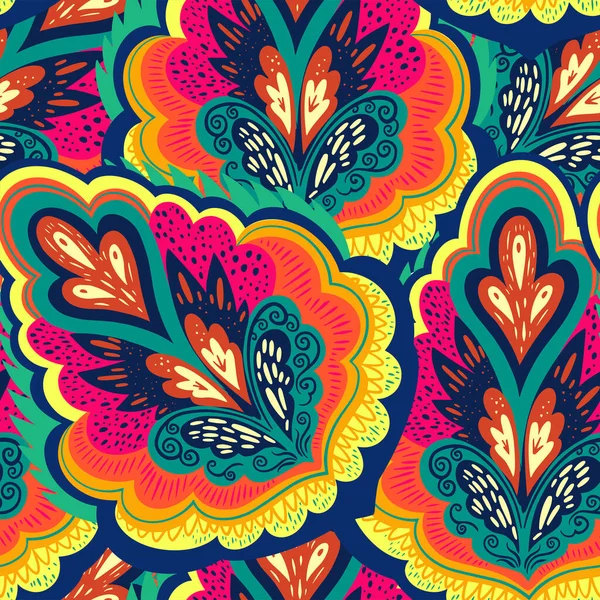 Patrón ornamental psicodélico colorido con elementos abstractos de plantas de encaje. — Archivo Imágenes Vectoriales