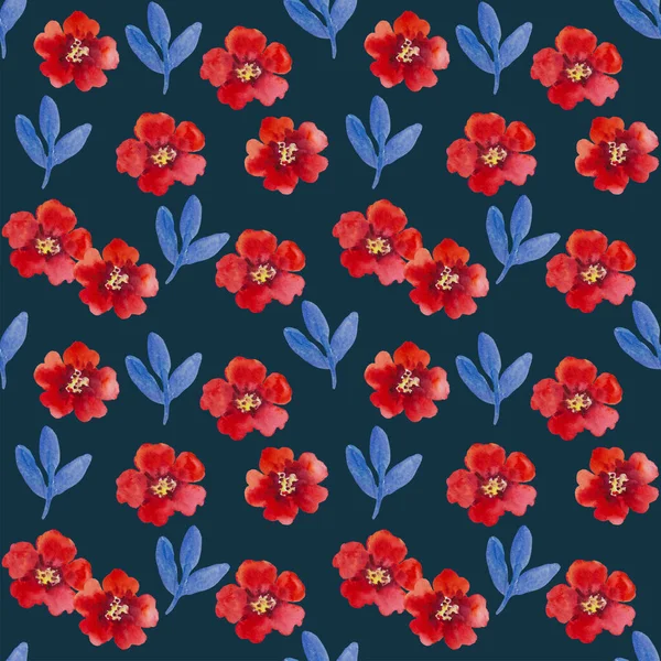 Aquarell nahtloses Muster mit Granatapfelblüten und -zweigen. Handgemalte Illustration. — Stockfoto