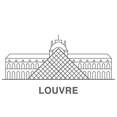 Louvre museum outline illustrations clipart