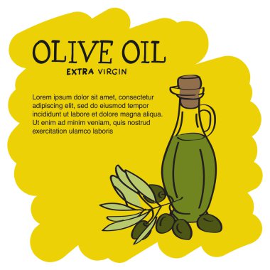 Zeytinyağı şişesi üzerinde açık sarı renkli 