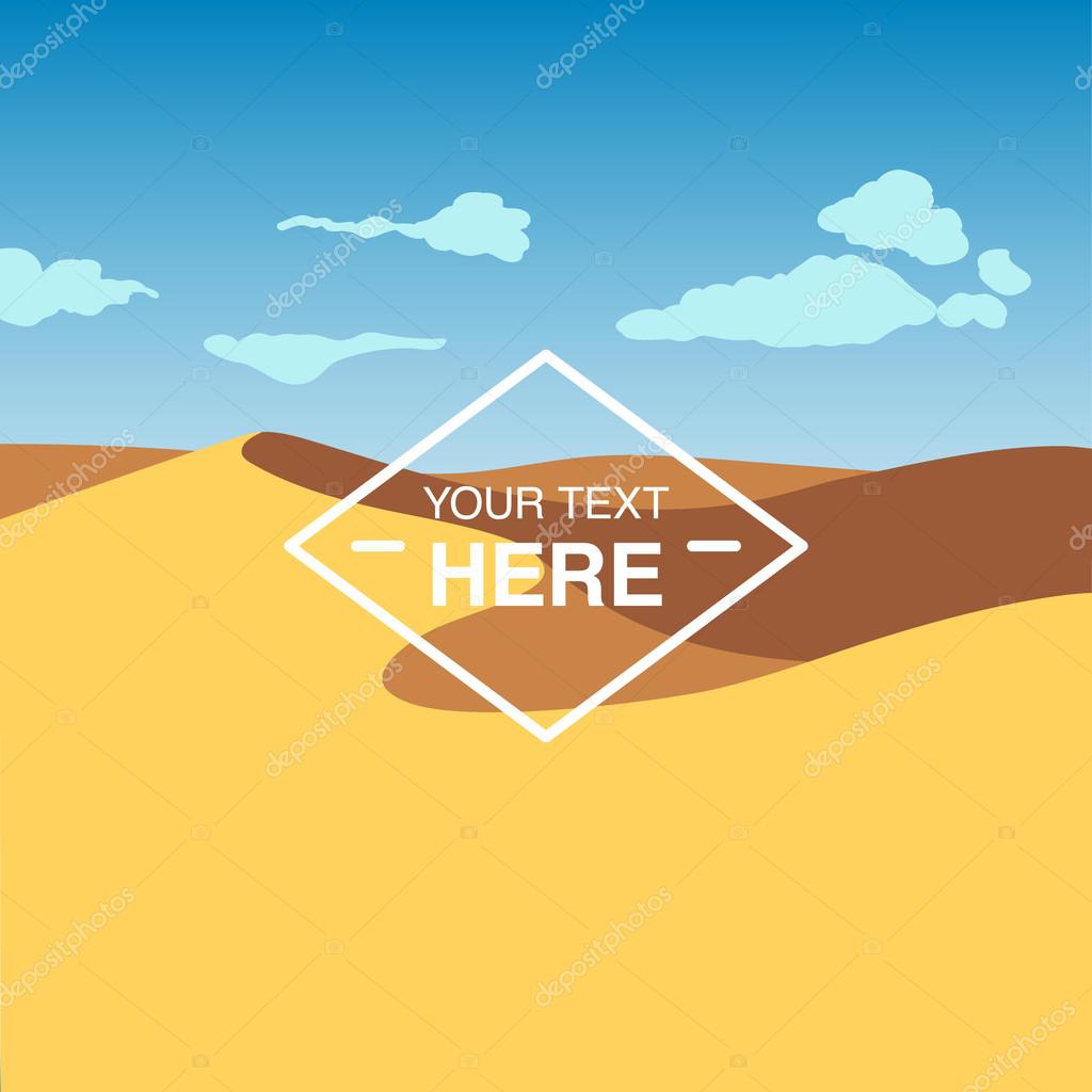 Landscape illustration of bright yellow sand dunes at desert with copy space in the centre. You can use it like background for your logo, banner, or for landing page.