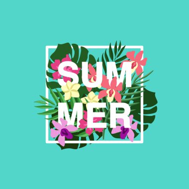 Yaz illüstrasyon ile tropikal yaprak