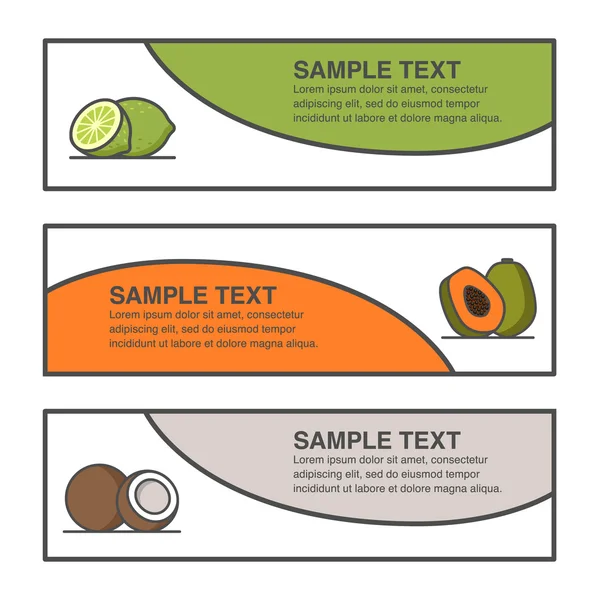 石灰、 木瓜、 椰子水果标签设计 — 图库矢量图片