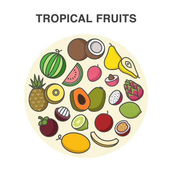 Frutas tropicales en una composición circular — Archivo Imágenes Vectoriales