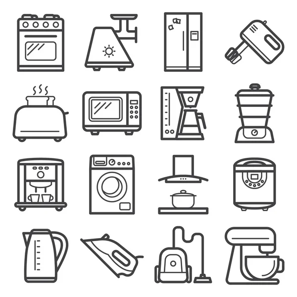 Line art icons of home appliances — Stock Vector