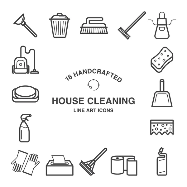 Iconos de limpieza de casas hechos en estilo de arte en línea . — Vector de stock