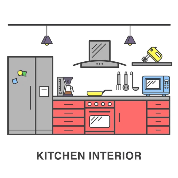 Interiér kuchyně s domu spotřebiče v plochý. — Stockový vektor