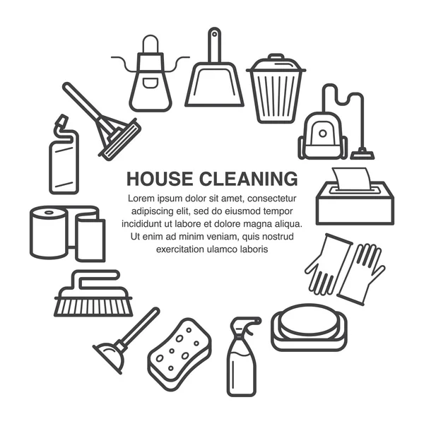 House cleaning circle composition made in line art style. — Stock Vector