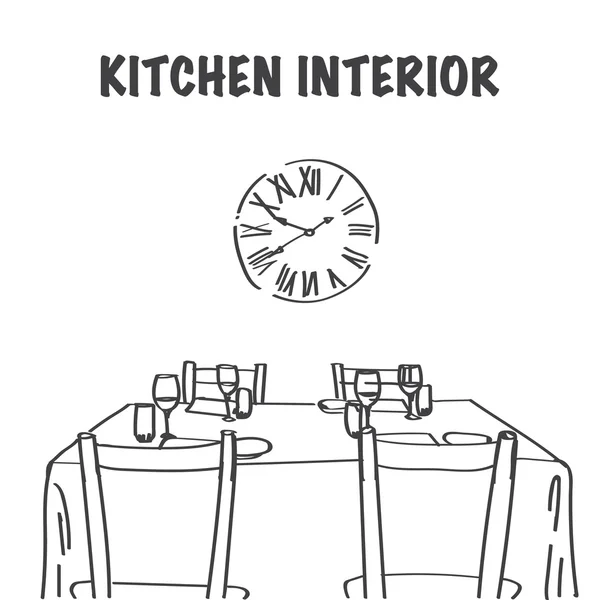 Náčrt jídelního stolu interiéru — Stockový vektor