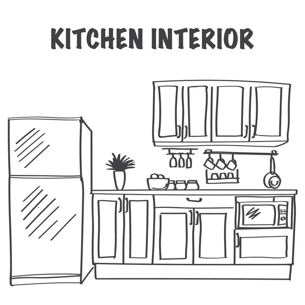 Sketsa interior dapur modern - Stok Vektor