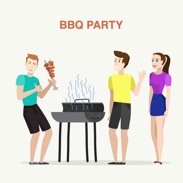 Vriendengroep met barbecue party — Stockvector