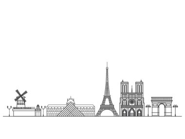 Famous Parisian landmarks illustrations clipart