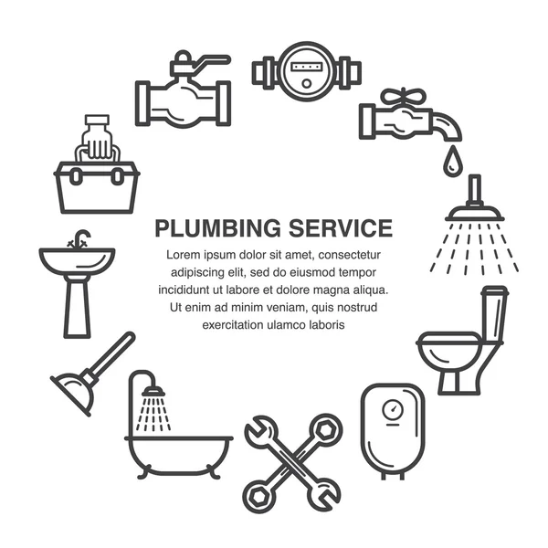 Line art icons set for plumbing service — Stock Vector