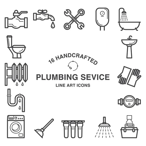 16 lijn kunst pictogrammen voor sanitair service — Stockvector