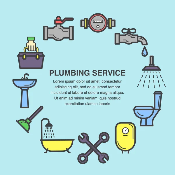 Colored icons set for plumbing service — Stock Illustration Colored icons set for plumbing service Vector Graphics