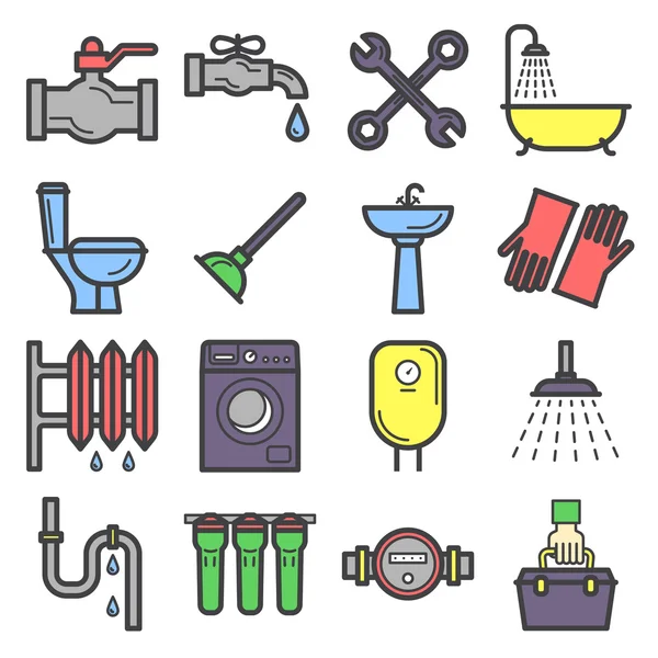 Plumbing service colored icons set — Stock Illustration Plumbing service colored icons set Stock Illustration