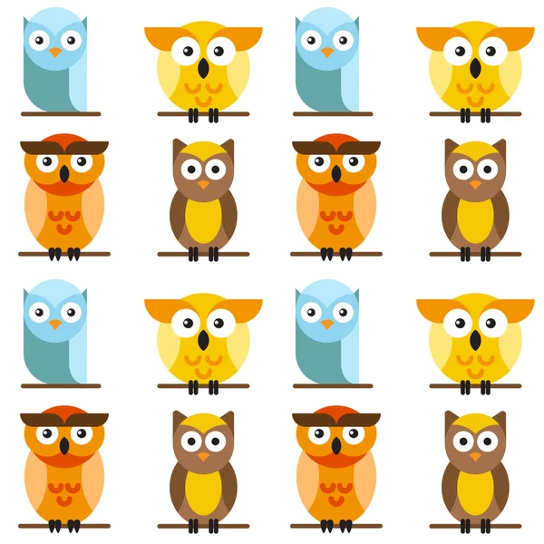 Seamless pattern of bright vector owls — Stock Vector