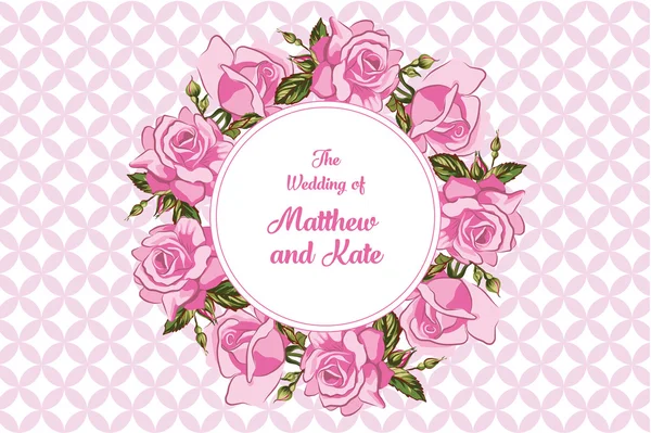 Рожеві троянди ілюстрація вінка ідеально підходить для запрошення на весілля — стоковий вектор