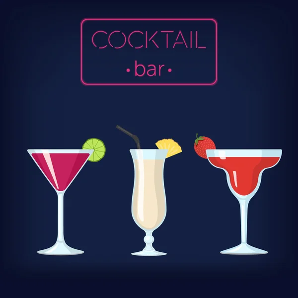 Cocktailbar Vektor Illustration mit Cocktails — Stockvektor