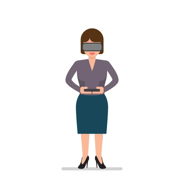 在虚拟现实眼镜的黑发女人 — 图库矢量图片