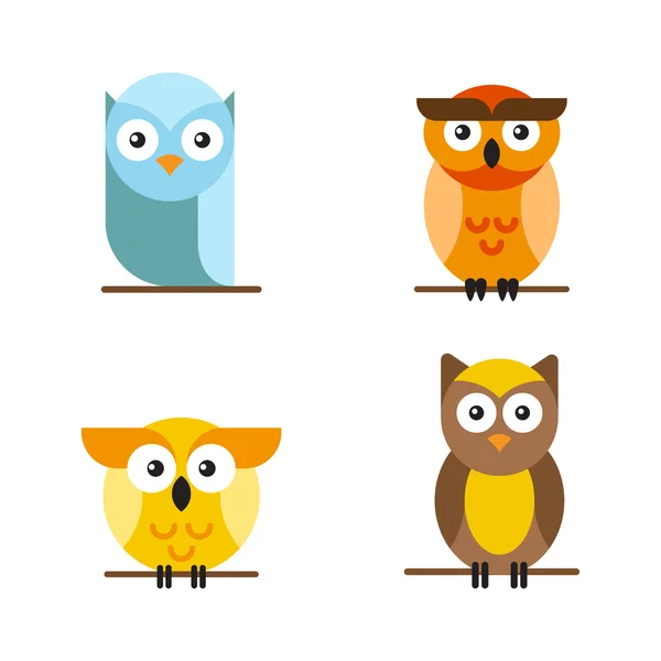 Set of bright vector owls — Stock Vector