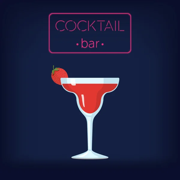 Φράουλα Margarita Cocktail και νέον υπογράψουν Cocktail bar — Διανυσματικό Αρχείο