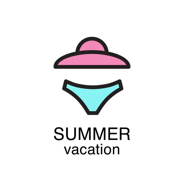 Suite de natación de mujer y sombreros de sol iconos . — Vector de stock