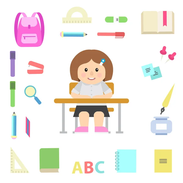 Cute Girl Character in school — Stock Vector