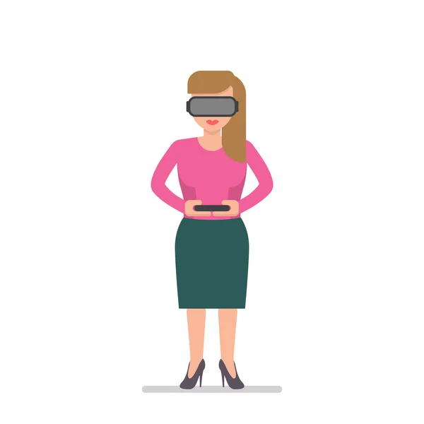 Mulher loira em óculos de realidade virtual —  Vetores de Stock