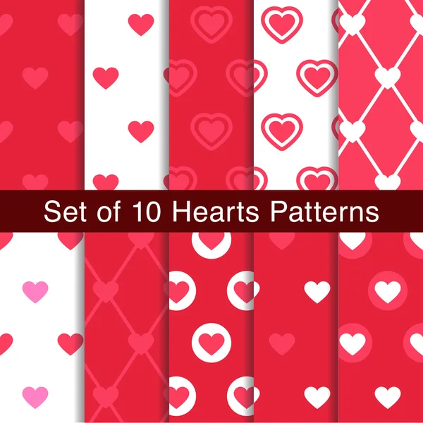 Set of hearts seamless patterns for Valentine's Day. — Stock Vector
