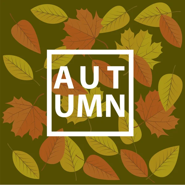 Höstens mörkgrön bakgrund med blad — Stock vektor