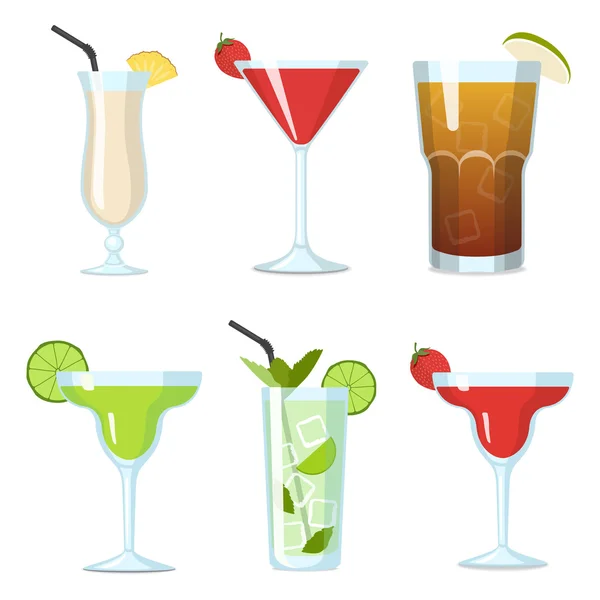 Set van verschillende vector cocktails in glazen — Stockvector