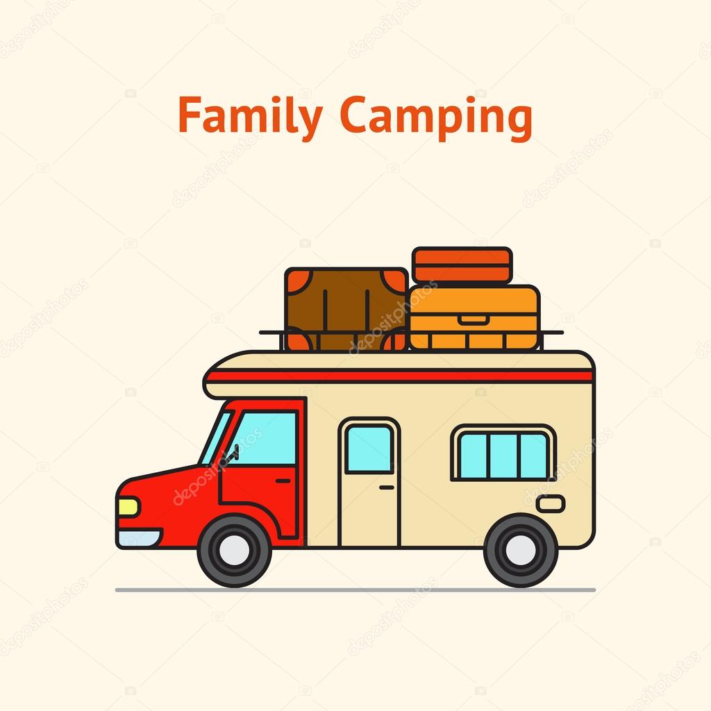 Family Camping Truck with suit cases and bags Illustration