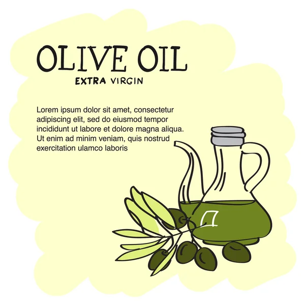 Botella de aceite de oliva con rama de oliva — Vector de stock