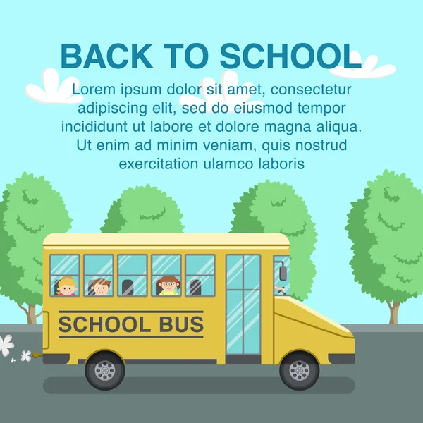Ilustración de regreso a la escuela con autobús escolar — Archivo Imágenes Vectoriales