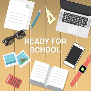 Okul illüstrasyon parlak ahşap arka plan için hazır.