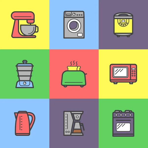 Elettrodomestici da cucina icone colorate — Vettoriale Stock