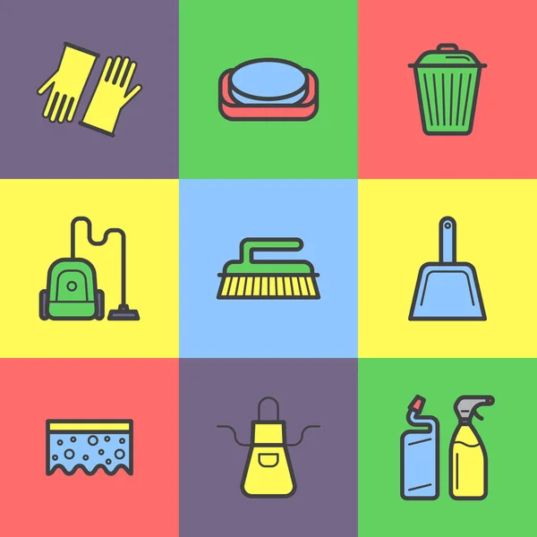 Σπίτι καθαρισμού υπηρεσία πολύχρωμα εικονίδια — Διανυσματικό Αρχείο